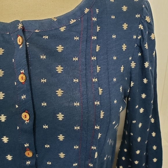Lucky Brand Hoho Tie Waist Tassel Top Peblum Pintuck Prairie Southwest Print XS - Picture 3 of 15